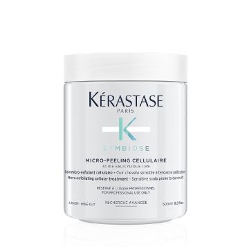 Kérastase Symbiose Micro-Peeling Cellulaire 500 ml – gel exfoliant doux et rafraîchissant pour cuir chevelu sensible et pelliculaire.
