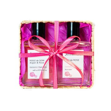 JERRAFLORE Duo Rose - Coffret soins hydratants effet éclat eau florale + huile d’argan - 2x60ml