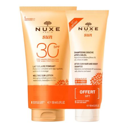 NUXE Sun Duo - Lait solaire fondant SPF30 haute protection visage et corps 150ml + shampooing douche après-soleil cheveux et corps 100ml Offert