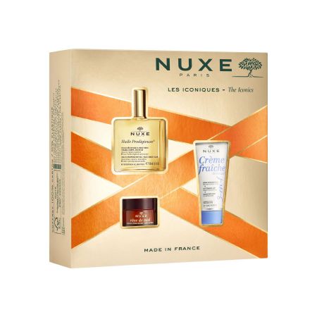 NUXE Crème Fraîche de beauté - Coffret crème repulpante hydratante + Huile sèche multi fonction + Baume lèvres au miel