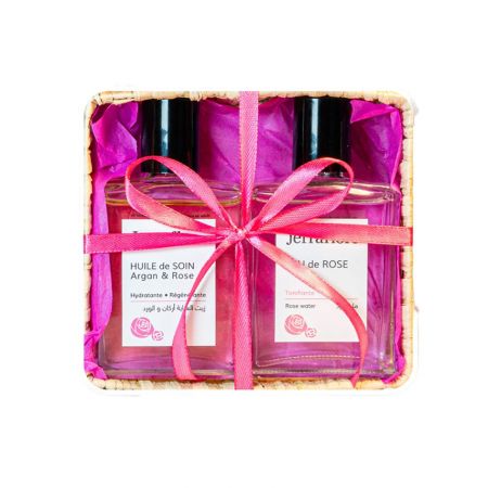 JERRAFLORE Duo Rose - Coffret soins hydratants effet éclat eau florale + huile d’argan - 2x60ml