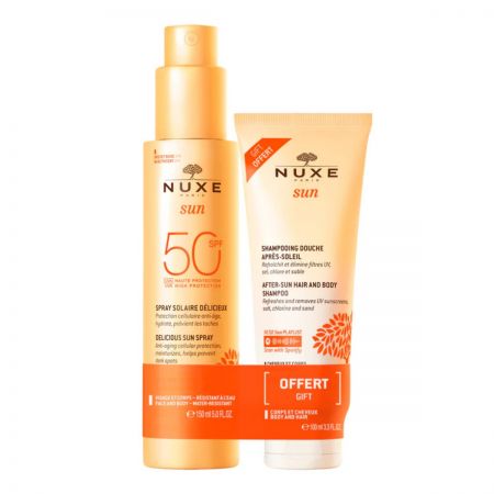 NUXE Sun - Spray solaire délicieux SPF50 haute protection 150ml + Shampooing douche après soleil 100ml Offert